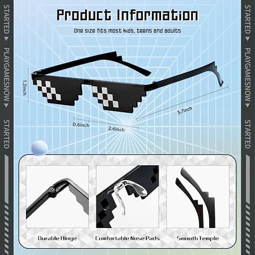 Geopty 14 Pack Fun Pixel Sunglasses Bulk Mine Party Favors Colorful Pixel Party Glasses Set thumbnail 6