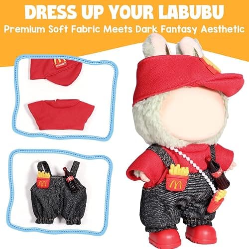 AICase for Labubu Clothes/for Labubu Outfits,Clothes Set for 17cm Lububu Doll,3 Piece Set Hat Clothing for LA BUBU, Boys and Girls Stylish Adorable Dolls Clothes Accessories (No Doll)_01 thumbnail 3