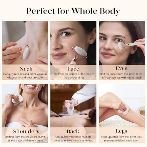 BAIMEI IcyMe Jade Roller & Gua Sha Set Face Roller and Gua Sha Facial Tools for Skin Care Routine and Puffiness, Self Care Gift for Men Women - White thumbnail 7
