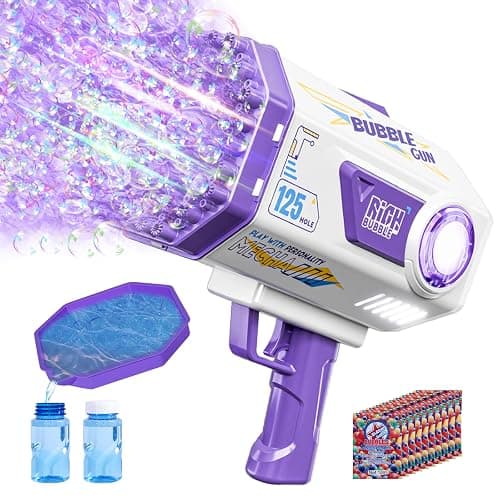 Deserthome Bubble Gun, 125 Holes Bubble Machine Gun, Bubble Blaster Gun for Kids, Rechargeable Bubble Gun with Bubble Solution, Easter Toy Party Favors Bubble Maker for Wedding Birthday (Purple) - Image 1