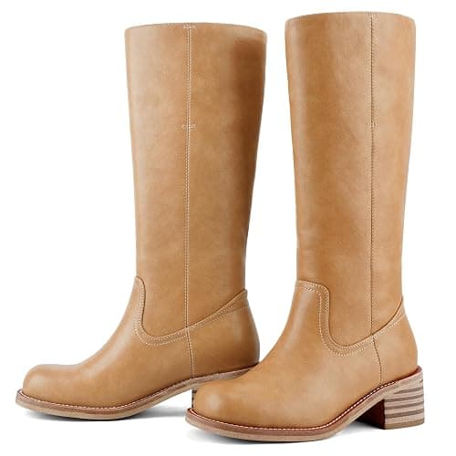 UBWDU Women's Knee High Boots Chunky Block Heel Long Boots Square Toe Low Heel Boots for Women thumbnail 6