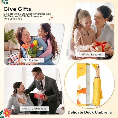 LEAGERA Compact Small Umbrellas for Rain&Sun, Cute Design Duck Head Umbrella for Girls Gifts, 8 Ribs Folding Umbrella with Wooden Handle thumbnail 4