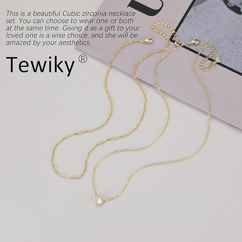 Tewiky Dainty 14k Gold Plated/Silver Cubic Zirconia Necklaces for Women, Simple CZ Jewelry Necklaces Trendy Gifts thumbnail 6