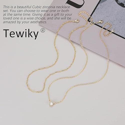 Tewiky Diamond Necklaces for Women, Dainty 14k Gold/Sterling Silver Choker Necklace Simple Gold Plated CZ Jewelry Necklaces for Women Trendy Gifts thumbnail 7