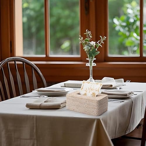 Rattan Tissue Box Cover Natural Woven Facial Napkin Holder Rectangular 10 x 6.1 x 4.1 Inch (White) thumbnail 2