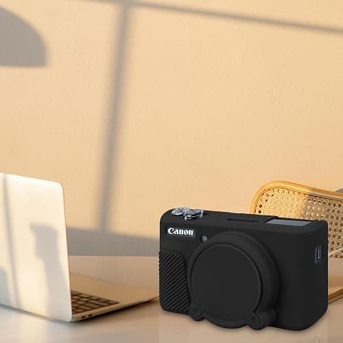 BOVKE Silicone Camera Case for Canon PowerShot SX740/ SX730 Digital Camera, SX740 Camera Soft Case Cover Rubber Camera Sleeve with Removable Lens Cover, Black thumbnail 2