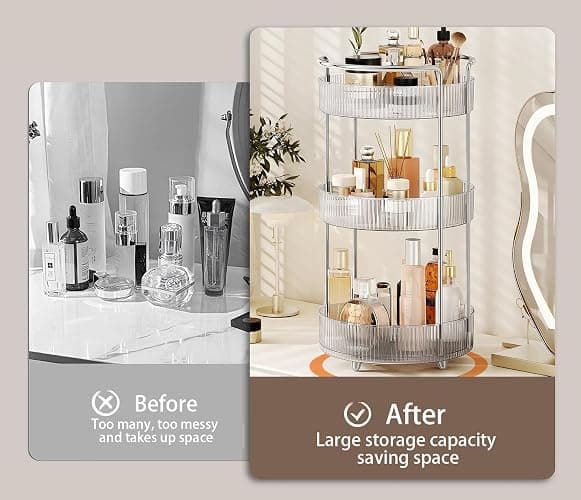 360° Rotating Makeup Organizer for Vanity, Skincare Perfume Organizers and Storage for Bathroom Countertop, Clear Makeup Brush Holder Lazy Susan for Counter (Transparent, 3 Tier) thumbnail 6