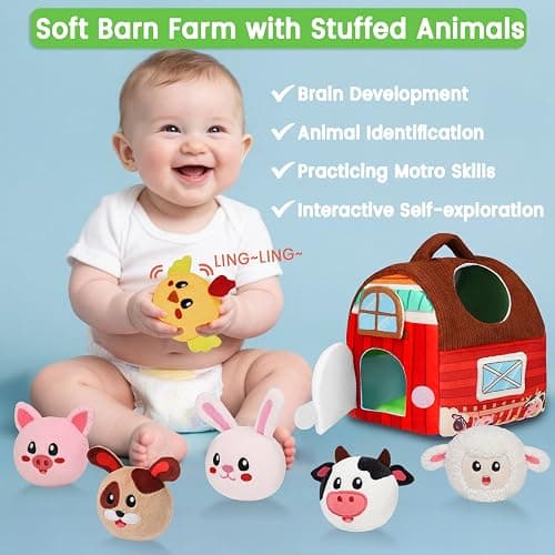 Avesa Baby Toys 6-12 Months - Soft Barn Toy with Stuffed Farm Animals, Rattle - Montessori Toys for Babies 6-12 Months Sensory Infant Toy for Toddlers 1-3 Year Old Boy Girl Baby Birthday thumbnail 4