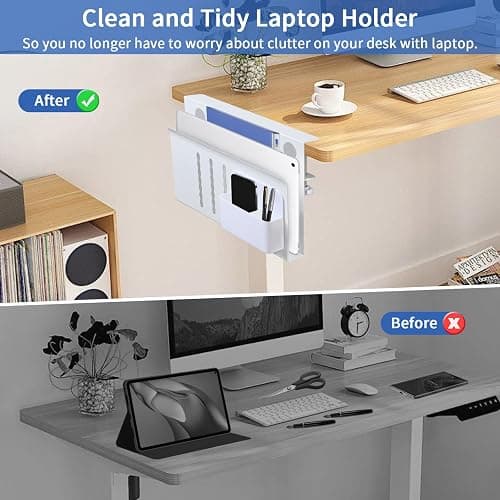 LUKETURE Desk Side Storage, Steel Side Desk Organizer, No Drill Laptop Holder, Clamp on Laptop Mount with Pen Holder, Table Hanging Storage for Home Office, Fits Flat Edge Tables 0.3" to 2.8" thumbnail 7