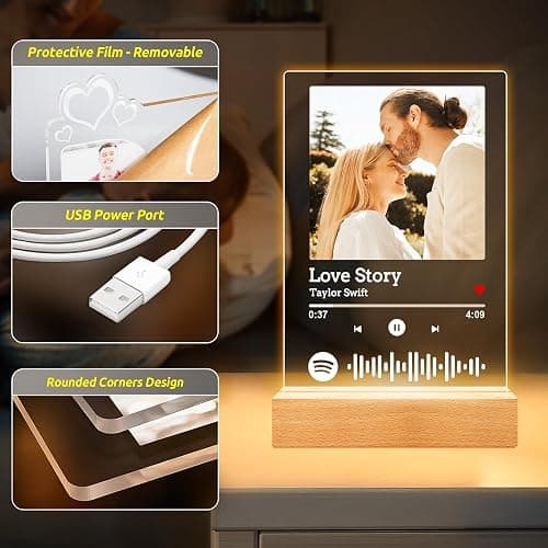 Custom Spotify Plaque, Personalised Anniversary Couple Gifts for Women Men | Personalised Acrylic Song Plaque Photo Frame, Personalised Birthday Gifts for Women Men Her Him Girlfriend Boyfriend Couple thumbnail 5
