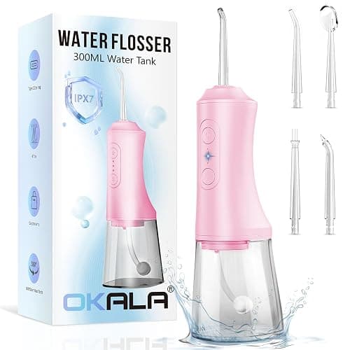 Water Dental Flosser - Portable Cordless Oral Irrigator 300ML, Rechargeable IPX7 Waterproof Irrigation Cleaner for Teeth Cleaning & Flossing, Travel & Home Use (Pink) - Image 1