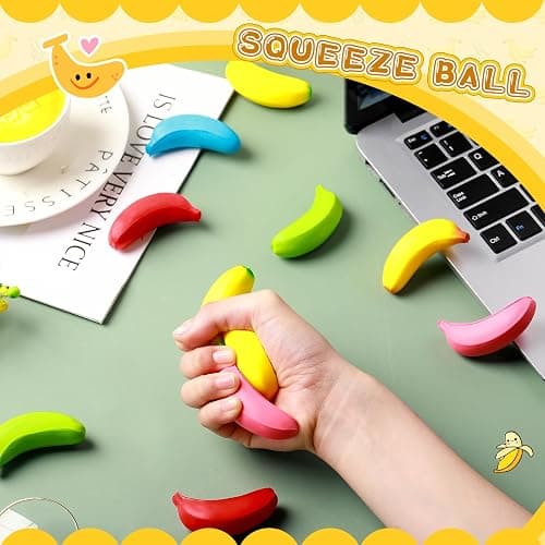 Civaner 30 Pcs Banana Stress Toys Banana Stretchy Toys Stress Relief Balls Back to School Classroom Student Gifts Tiny Party PU Squeeze Balls for Valentine Easter Stocking Stuffers(Multicolor) thumbnail 2