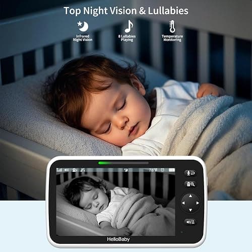 HelloBaby 6'' World First IPS 30H Battery Split-Screen Video Baby Monitor with Camera and Audio, No WiFi, Pan-Tilt-Zoom, VOX, 2-Way Talk, Night Vision, 8 Lullabies, 1000ft, for New Parents/Elderly thumbnail 6