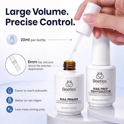 Beetles Nail Dehydrator and Primer Set, 2Pcs 20ml, Natural Nail Prep | Large-Capacity Acid-Free Nail Prep with Dehydrator and Primer for UV Gels, Superior Bonding and Professional Salon Use thumbnail 8