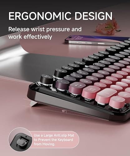 EWEADN V96 Wireless Keyboard and Mouse Combo, 2.4G Wireless Full-Sized Retro Typewriter Style Keyboard with Round Keycaps, 104 Keys Computer Keyboards and Mouse for Windows/Mac/PC, Gradient Pink thumbnail 8