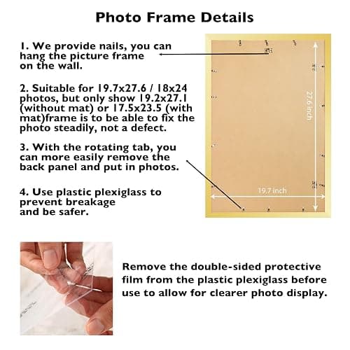 JCJMY 19.7x27.6 Puzzles Frame for 50x70 cm Puzzles Poster Photo Picture, Display 18x24 with Mat or 19.7 x 27.6 without, Wall Hanging 19.7 by 27.6 inch 1000 Pieces Puzzles Frame, Gold thumbnail 5