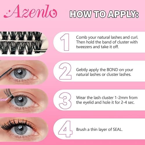 Azenlo Lash Extensions Cluster DIY Lashes 240pcs 40D 60D 10-16mm Eyelash Clusters Individual Lashes Lash Kit Think Band Lash Kit(40D+60D Kit) - 40D+60D KIT 240PCS thumbnail 7