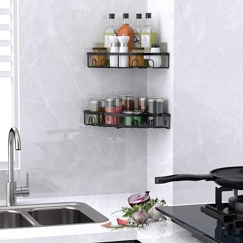 Kerisgo Corner Shower Caddy, 2 Pack Adhesive Bathroom Shower Corner Organizer Shelf, No Drilling Rustproof Wall Mounted Shower Storage Rack Shampoo Holder Organizer (Black) thumbnail 2