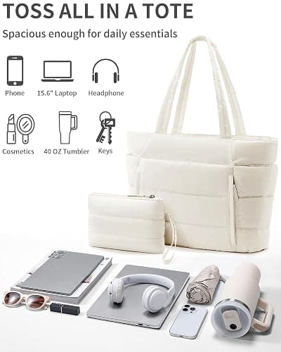 Puffer Tote Bag for Women, Lightweight Puffy Work Handbag Teacher Nurse Quilted Shoulder Bag for School Travel Gym thumbnail 6