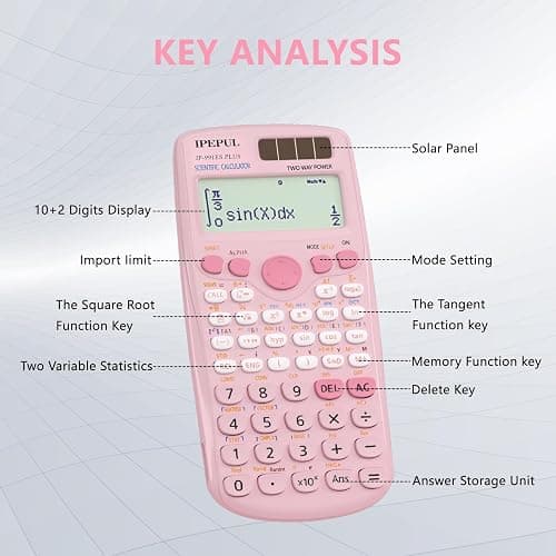 Scientific Calculators, IPepul Pink Math Calculator with 417 Function | Solar Battery Power and 4-Line Display, School Supplies for Middle High College Students Teachers (Pink) thumbnail 4