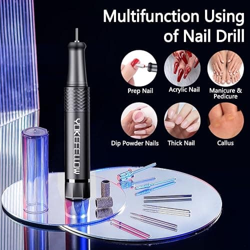 Yokefellow Nail Drill Machine, 40000 RPM Rechargeable & Desktop Portable Engraving Drill for Glass Engraving Pen Tools Grey thumbnail 5
