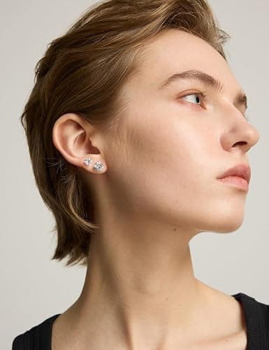 6 Pairs Stud Earrings Set, Hypoallergenic Cubic Zirconia 316L Earrings Stainless Steel CZ Earrings 3-8mm (Steel color) thumbnail 4