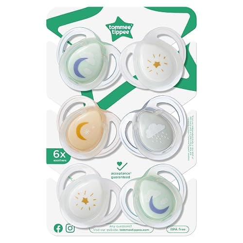Tommee Tippee Nighttime Soothers, 0-6m, 6 Pack, Glow in The Dark, Varied Colours and Designs, Symmetrical Orthodontic Dummy, BPA-Free Silicone Teat thumbnail 6