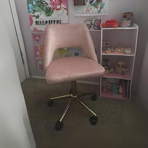Impressions Vanity Hello Kitty Velvet Vanity Chair with Back, 360 Degrees Swivel Cute Desk Chair with Wheels, Golden Rolling Base Adjustable Height Makeup Chair for Bedroom (Pink) thumbnail 8