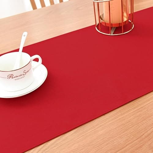 Nacuci Faux Linen Small Table Runner Water Resistant 13 x 36 in, Red | Farmhouse Short Table Runners, Coffee Table Runner, Dresser Runners for Bedroom, Living Room, Kitchen, Dining, Party thumbnail 6