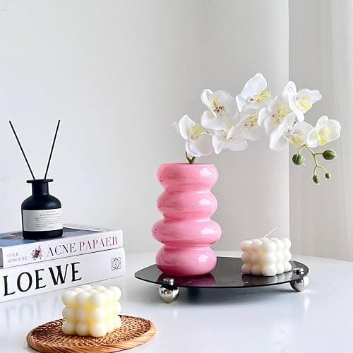 BLOFLO Colored Glass Hydroponic Flower Vase, 7-Inch Pink Glass Vase, Four-Layer Geometric Glass Floral Vase for Home Décor, Modern Bubble Glass Vase for Home Office Wedding Table (Pink) thumbnail 5