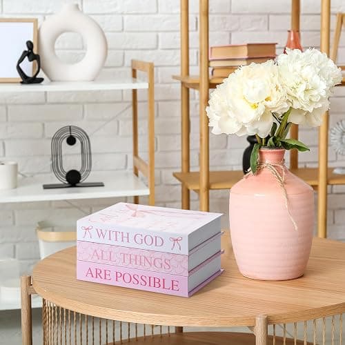 Beeveer 3 Pcs Pink Bow Decorative Books with Bible Verses for Coquette Room Decor Christian Preppy Fake Books with God All Things Are Possible Magnetic Storage Box for Girly Bookshelf School Christmas thumbnail 7