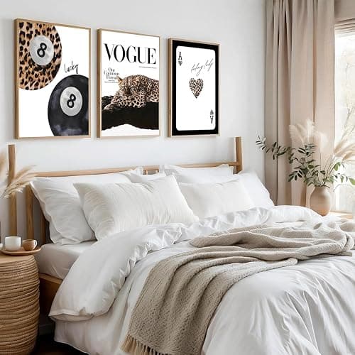 Trendy Leopard Wall Art Set of 3 Cheetah Wall Decor Preppy Style Aesthetic Black And White Lucky 8 Ball Poker Posters Canvas Prints Pictures Funky Artwork for Bedroom Living Room Unframed 12x16 inch thumbnail 7