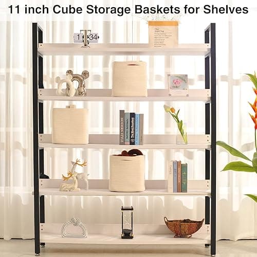 Dcerzxzci 11 Inch Cube Storage Bins, 11x11 Cube Storage Bins for Cube Organizer, Square Cloth Storage Cubes, Woven Storage Baskets for Shelves, Toy Rope Baskets Storage Kids, Off White (Pack of 3) - Off White - 11"×11"×11" thumbnail 3