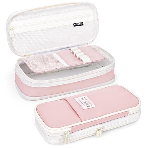 Mamowla Pencil Case for Girls, Big Capacity Large Pencil Case Pen Cases Portable Office Stationery Makeup Bag Pouch, Desk Organizer for School Boys Kids Teenage Adults Women Men(Pink) - Pink - Image 1