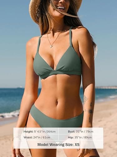 CUPSHE Bikini Set for Women Two Piece Swimsuits V Neck Low Rise Crisscross Back Self Tie Spaghetti Straps thumbnail 3