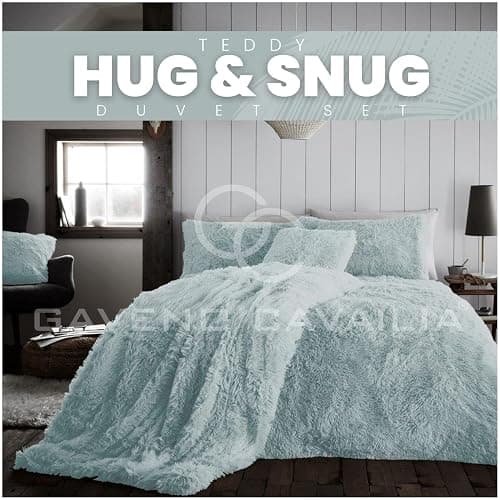 GC GAVENO CAVAILIA Faux Fur Shaggy Single Duvet Cover Set, Hug & Snug Fluffy Bedding Set With Pillow Case, Thermal Warm Cosy Fleece Comforter Set, Duck Egg thumbnail 6