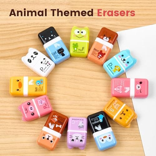 Sooez 12 Pack Pencil Erasers, Cute Erasers Pencil Eraser with Clean up Roller Pencil Eraser Shaving Roller Case Erasers for Party Favors Gift Supplies thumbnail 7
