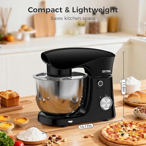 OSTBA Stand Mixer, 5QT+5.5QT Two Bowls Electric Kitchen Mixer, 10+P Speed Dough Mixer with Whisk, Beater & Dough Hook, Dishwasher Safe, Black thumbnail 2