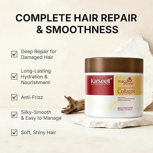 Karseell Collagen Hair Treatment Deep Repair Conditioning Argan Oil Collagen Hair Mask Essence for Dry Damaged Hair All Hair Types 16.90 oz 500ml thumbnail 4