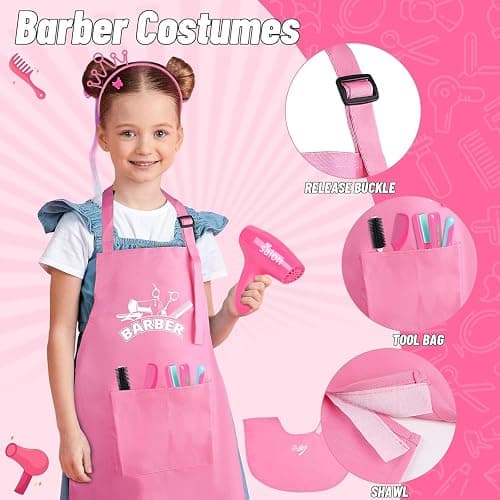 Gifts2U Hair Salon Toys for Girls, Girl Beauty Salon Playset Pretend Hair Styling Set with Blow Dryer, Barber Costume Apron, Scissors Styling Manu, Fake Money and Functional Stylist Accessories. thumbnail 4