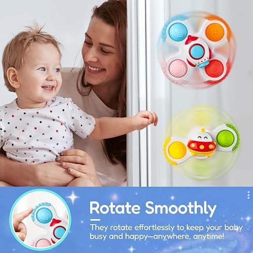 ALASOU 3PCS Pop Suction Cup Spinner Sensory Airplane Travel Toys for 1 2 Year Old Boy Girl Birthday Gift|Novelty Spinning Tops Easter Basket Stuffers for Toddlers Infant|Baby Bath Toy Kids Ages 1-3 thumbnail 6