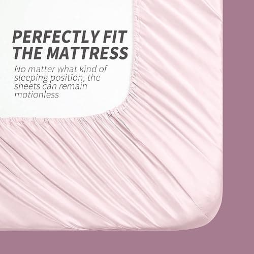 Cobedzy 4 Pcs Blush Pink Satin Sheets Full Size Silky Satin Bedding Sheets Set with 1 Deep Pocket Fitted Sheet, 1 Flat Sheet, 2 Pillowcase thumbnail 5