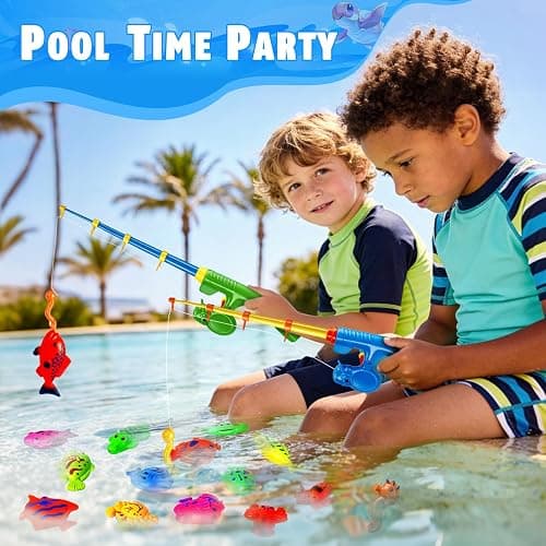 CozyBomB Magnetic Fishing Pool Toys Game for Kids - Water Table Bath-tub Kiddie Party Toy with Pole Rod Net Plastic Floating Fish Toddler Color Ocean Sea Animals Birthday Gift Age 3 4 5 6 Year Old thumbnail 2