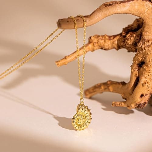 PRTGL Dainty Gold Necklace: 14k Gold Plated Dianty Boots Bow Sun Moon Horse Evil Eye Conch Seahorse Necklace for Women 16.5"+2" thumbnail 4