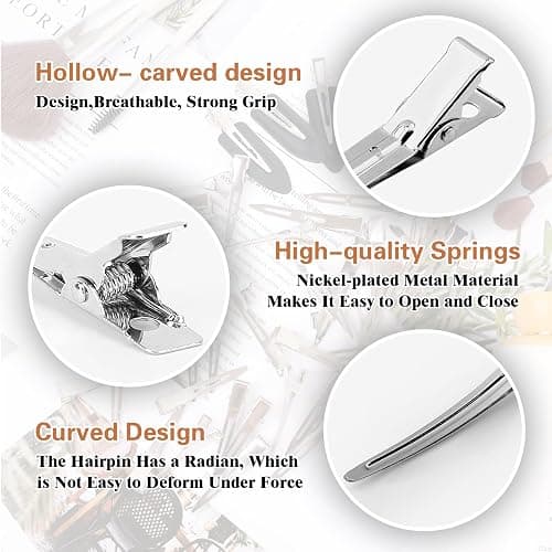 Dgeclr Hair Clips for Women Styling, 44Pcs Metal Duck Billed Pin Curl Clips, Hair Pins, Salon, Makeup, Hair Dyeing, Silver & Black thumbnail 6