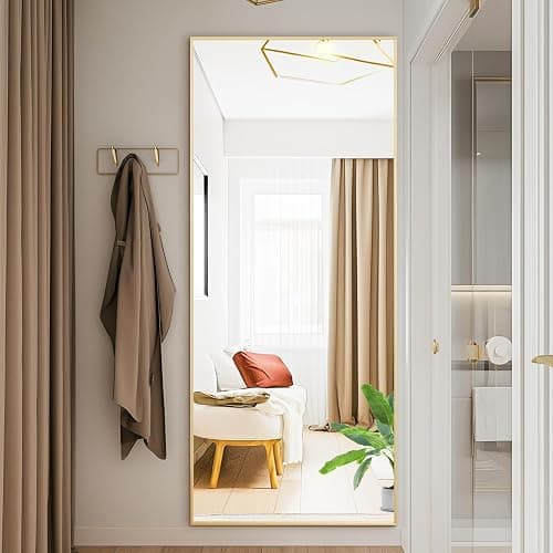 DUMOS Full Length Mirror with Stand 64"x21" Floor Standing Aluminum Frame for Bedroom Body Hanging Leaning Modern Simple Home Decor Shatter-proorf Nano Glass Wall Living Room Cloakroom Gold thumbnail 3