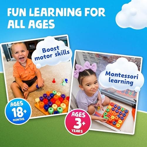 Skoolzy Peg Board Set - Montessori Toys for 2 Year Old - 33 Pc Peg Board for Kids - Occupational Therapy Toys with Pegs, Dice, Lacing String & Storage Bag - Montessori Toys for 2+ Year Old - 1. Peg Set with Foam Board (33 pc) thumbnail 4