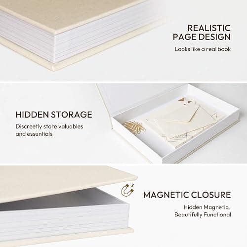 MAOBUYOU Decorative Storage Books Set of 2, Linen Cover, Gold Letters, Beige and Brown thumbnail 5