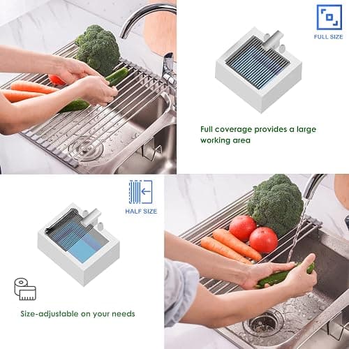 Tomorotec Roll Up Dish Drying Rack, Over The Sink Dish Drying Rack, Portable Stainless Steel Rolling Rack Multipurpose Kitchen Drainer Caddy Organizer Storage Shelf Holder, Gray - 17.7" x 11.5" thumbnail 5