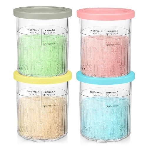 FIRJOY Replacement Pints and Lids - 24oz. Containers Compatible with Ninja Creami Deluxe 11-in-1 NC501, NC500 Series Ice Cream Maker (4 Pack - Blue, Pink, Grey, Yellow) - Image 1